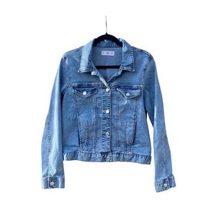 Mango | Denim Cotton Blue Jean Jacket With Silver Buttons & Pockets